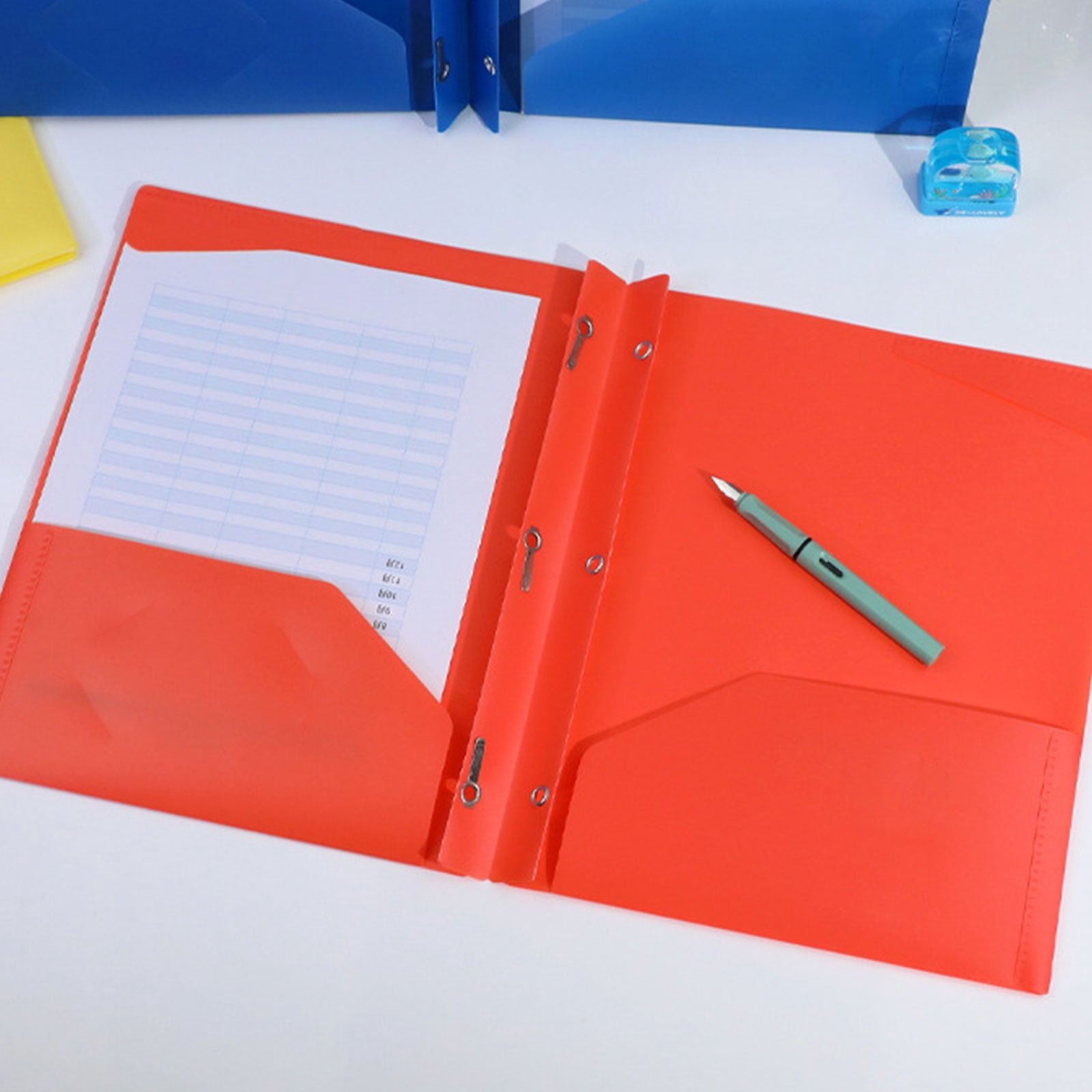10Pcs Letter Size Paper Folder with Two Pockets and Business Card Holder, Two Pocket Folders with 3 Prong for Office