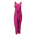 thumbnail image 3 of Women's V-Neck Sleeveless Wide Leg Jumpsuit - Adjustable Waist Romper for Summer Casual Wear, 3 of 4