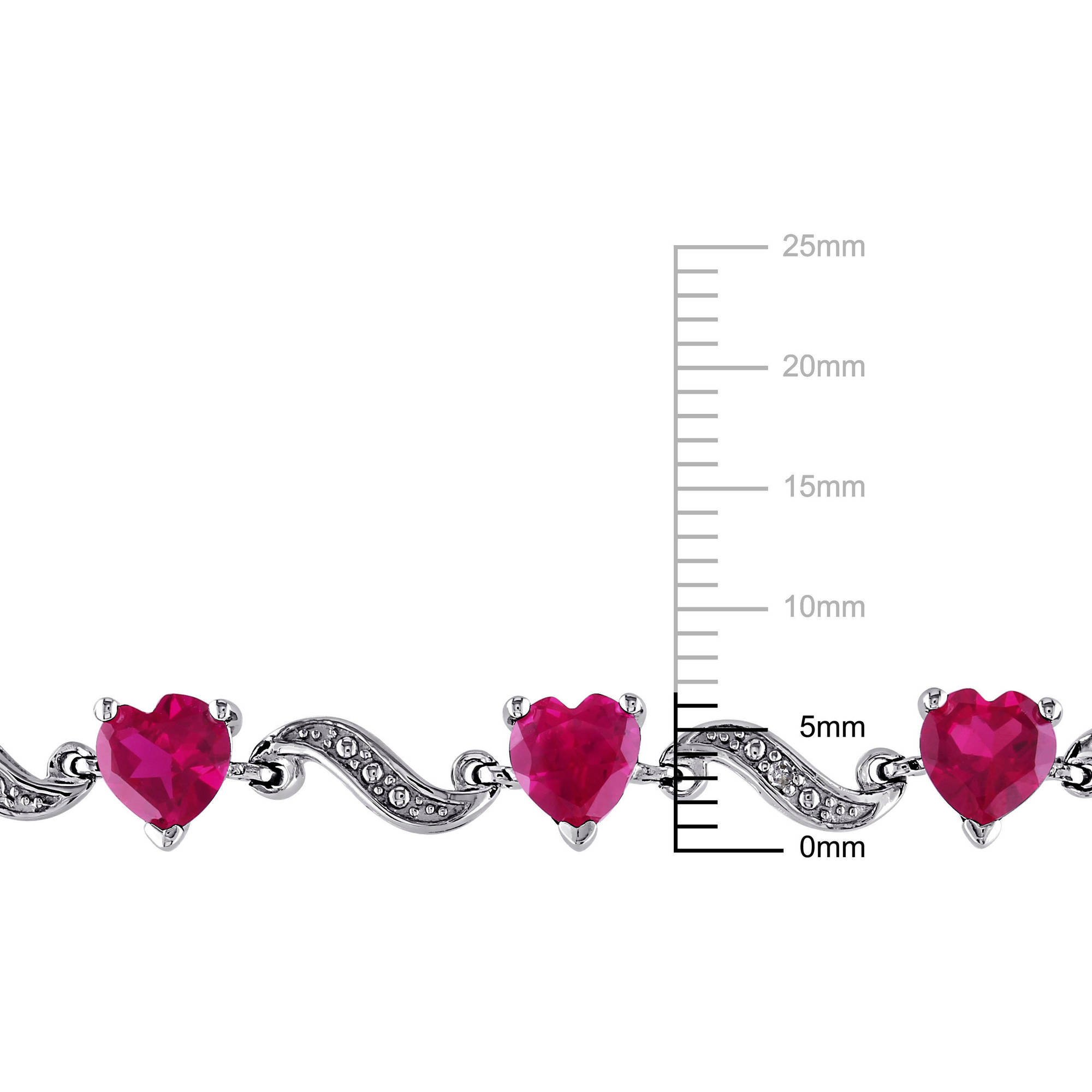 Miabella Women's 9-1/10 Carat T.G.W. Heart-Shape Created Ruby and Round-Cut Diamond Accent Sterling Silver S-Link Bracelet - image 2 of 5