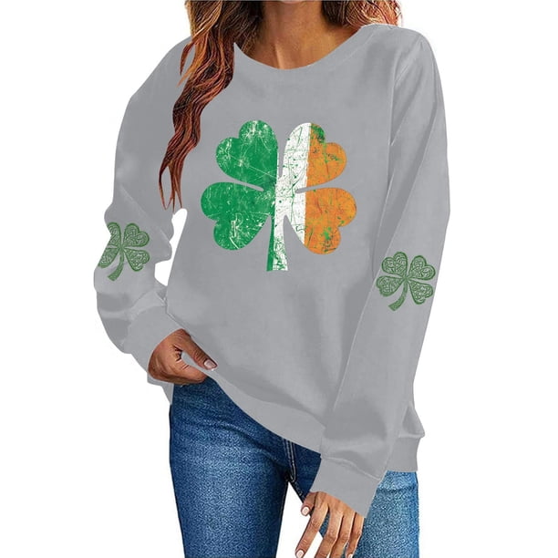 TaTaai Womens St Patricks Day Sweatshirt Long Sleeve Crewneck Casual Pullover Holiday Print Fleece Lined Top Gift