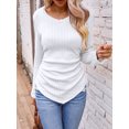 thumbnail image 1 of Solid V Neck T-Shirt, asymmetrical Hem Long Sleeve Top, Women's Clothing, 1 of 4
