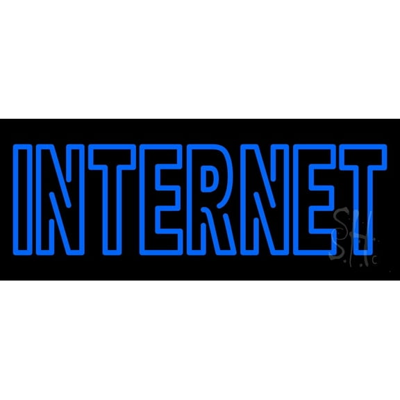 Double Stroke Internet LED Neon Sign 10 x 24 - inches, Clear Edge Cut Acrylic Backing, with Dimmer - Bright and Premium built indoor LED Neon Sign for Computer & Electronics store decor.