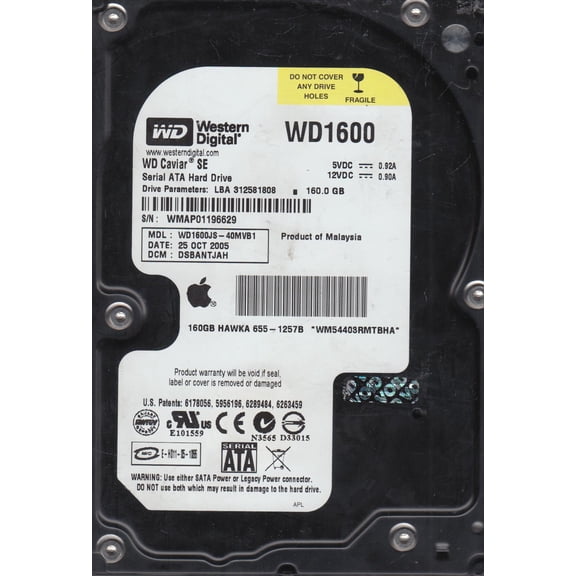 WD1600JS-40MVB1, DCM DSBANTJAH, Western Digital 160GB SATA 3.5 Hard Drive