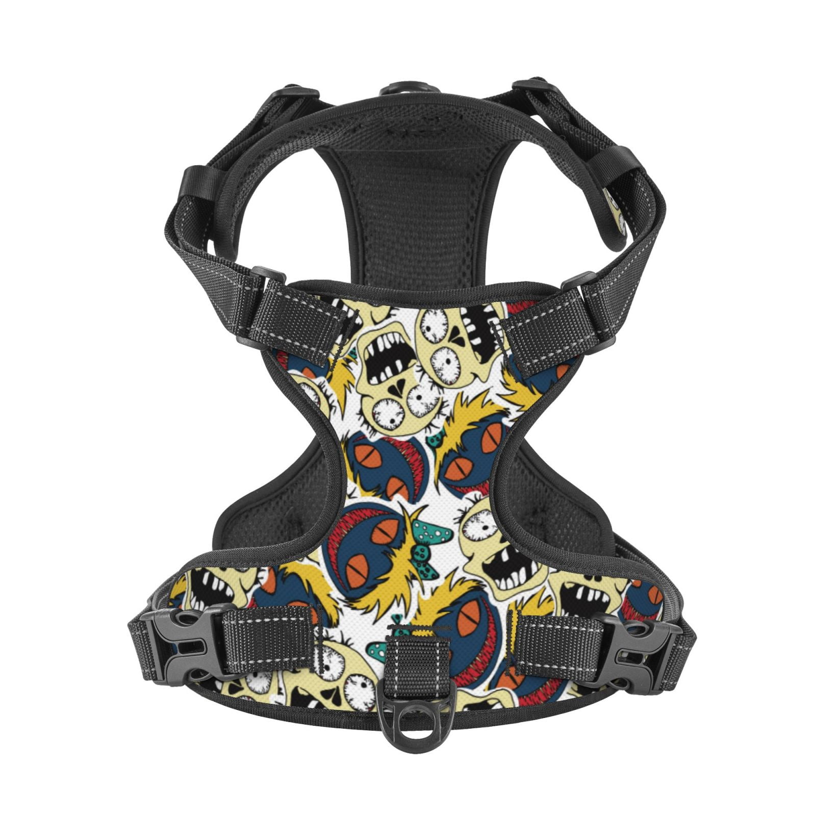 Kdxio Happy Skeleton Print No Pull Dog Harness Adjustable Reflective Oxford Easy Control Medium Large Dog Harness for Training and Everyday-X-Large
