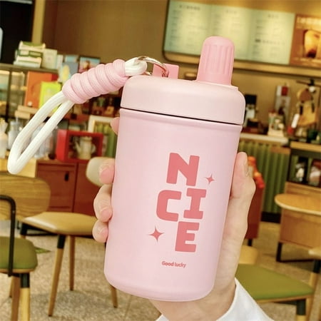 

Gifts Stainless Steel Straw Portable Vacuum Flasks Water Bottle Straight drinking cup Thermal Mug PINK