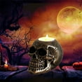 thumbnail image 6 of Halloween Candle,Skull Candle Holder,Skull Candle Gothic Decorations for Home Table Farmhouse Indoor Room Decor Black Skull,Halloween Candlestick Holder Table Decoration Gothic Spooky Skeleton Decor, 6 of 7