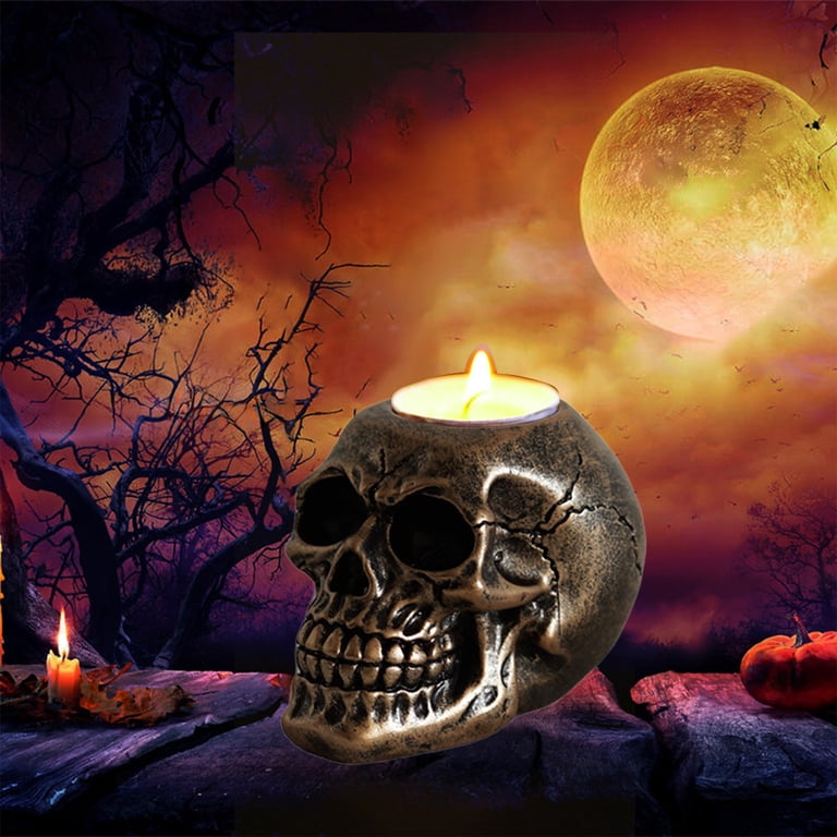 HHBEAUTY Skull Candle Holder Resin Gothic Tea Light Holders, Mini