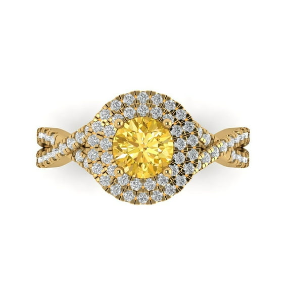 1.3125 ct Round Cut Natural Citrine Halo Engagement Ring for Women in 14K Yellow Gold