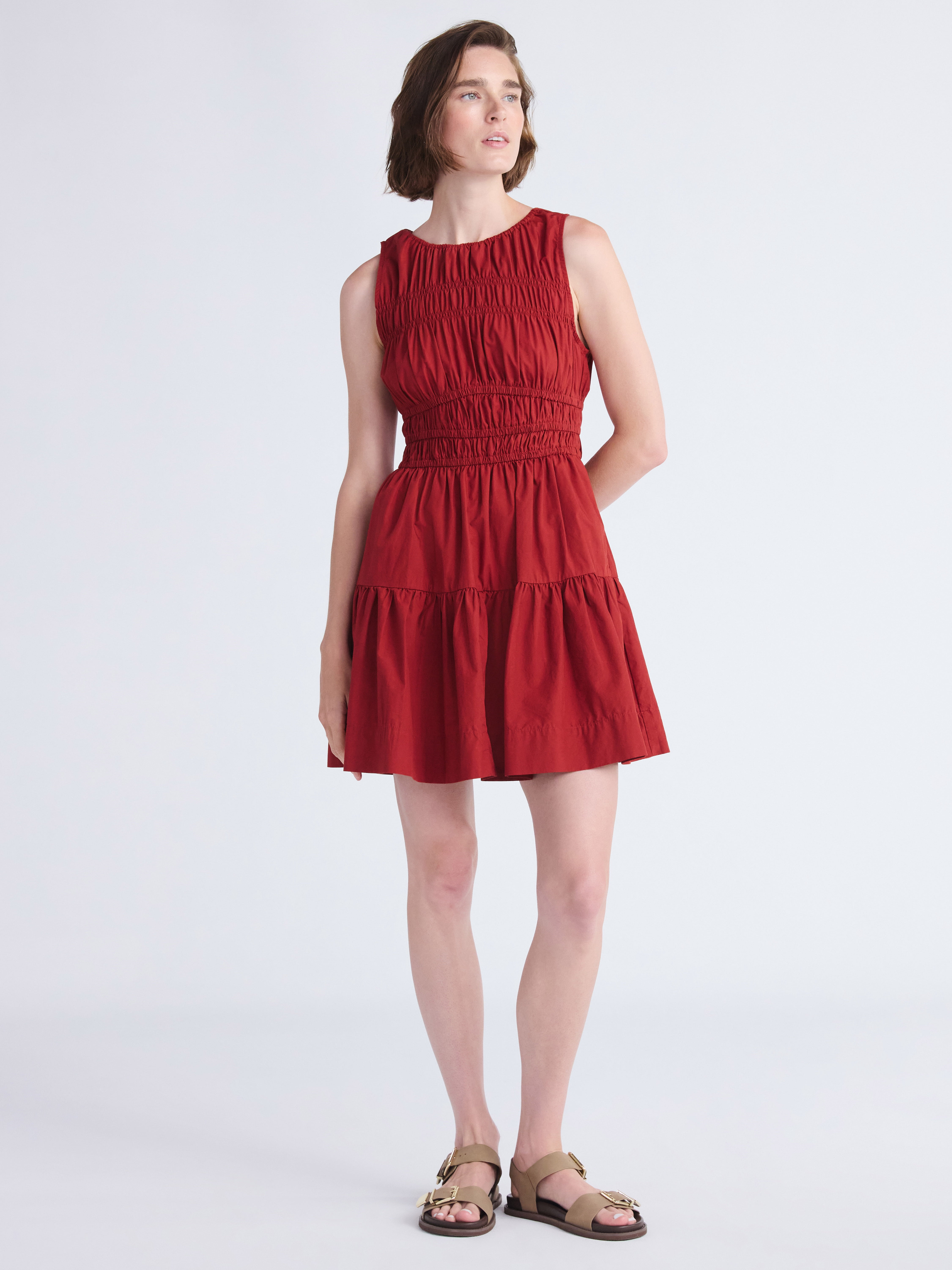 Free Assembly Women's Sleeveless Smocked Cotton Mini Dress with Back Tie, Sizes XS-XXL