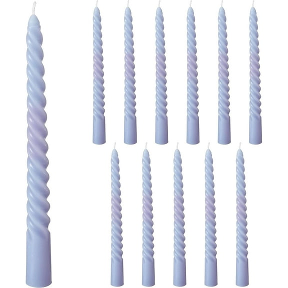 12 Piece Pale Purple Twist Taper Candles, 2 Boxed Sets of 6, 4 Hours Burn Time, Paraffin Wax, 7.75 Inches