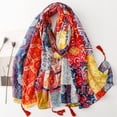 thumbnail image 2 of Ethnic Style Silk Scarf For With Wheat Tassel Fringe Soft Feel Shawl Wrap Beach Travel Silk Accessory, 2 of 4
