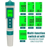 Tcwhniev Digital PH Meter 7 In 1 PH/ORP/EC/TEMP/SALT/S/G/TDS/Water Quality Tester High Precision Water Tester Pen for Household Drinking Water Swimming Pool Aquarium Hydroponics Plants