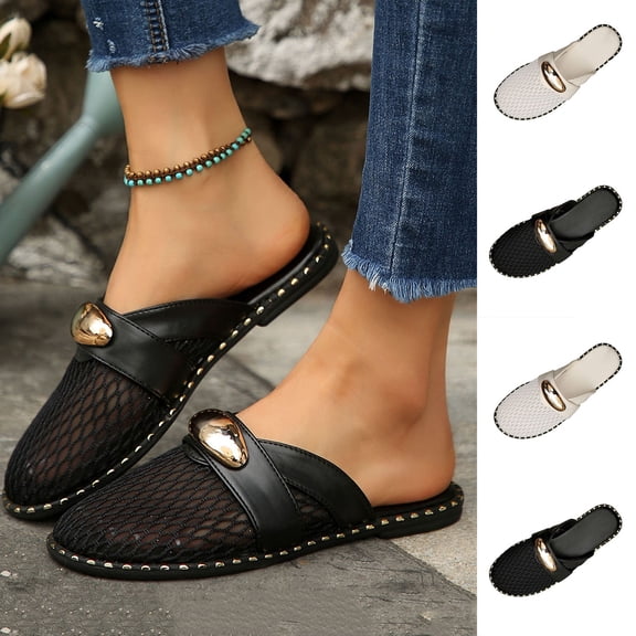 HAOTAGS Women's Fashionable Large Size Sandals,Comfortable Mesh Toe - Covered Round Toe Spring Summer Shoes Black 6.5
