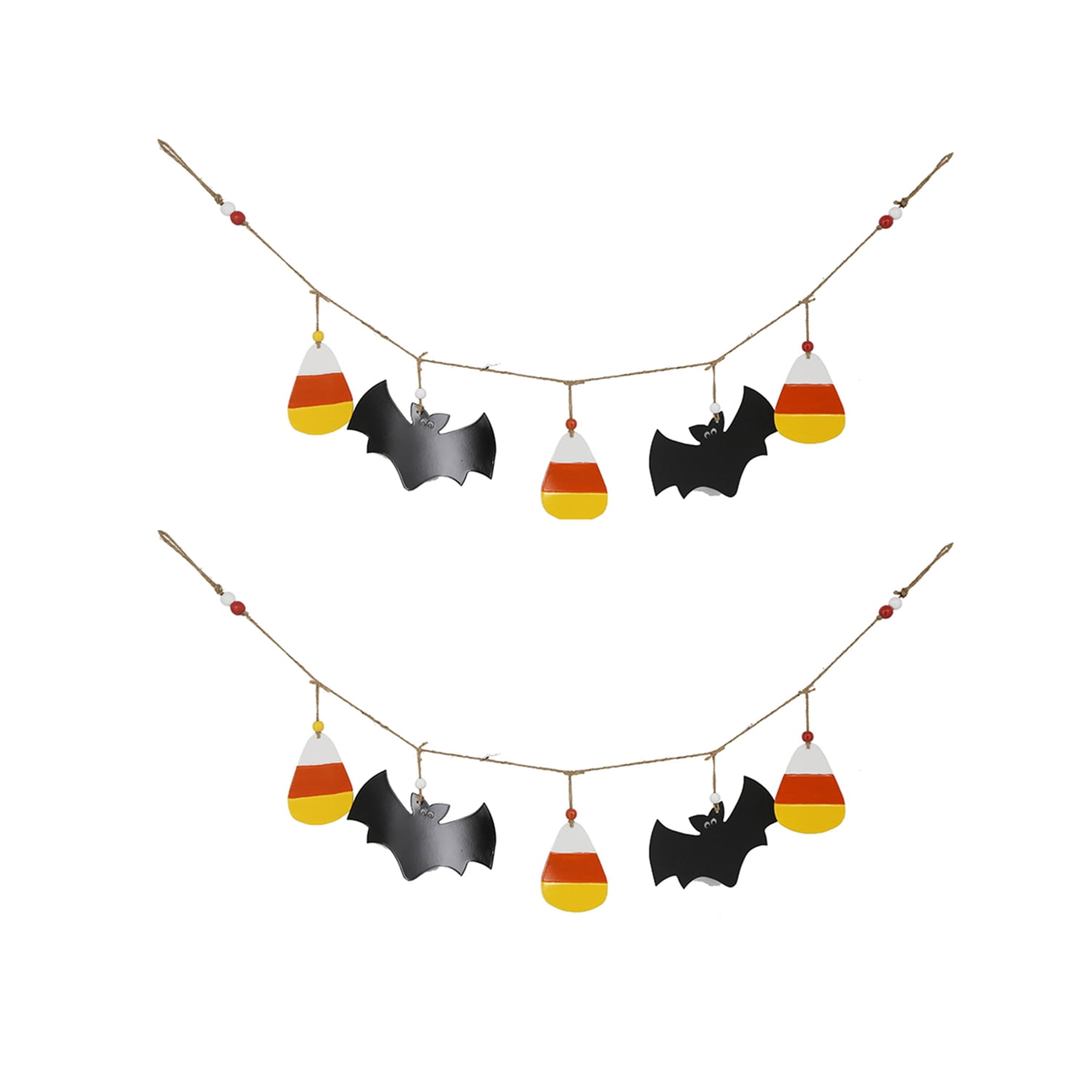 Halloween Garland Set of 2 47.5x7 Inch Bat Cutouts Iron Jute Fir Wood for Holiday Wall Decor Mantle