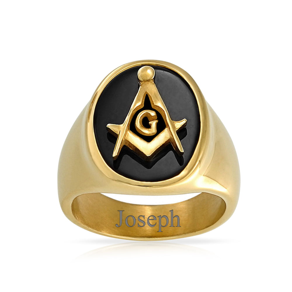Masonic Ring Master Mason Gold Tone Black Oil Freemason Iced Square Ring 