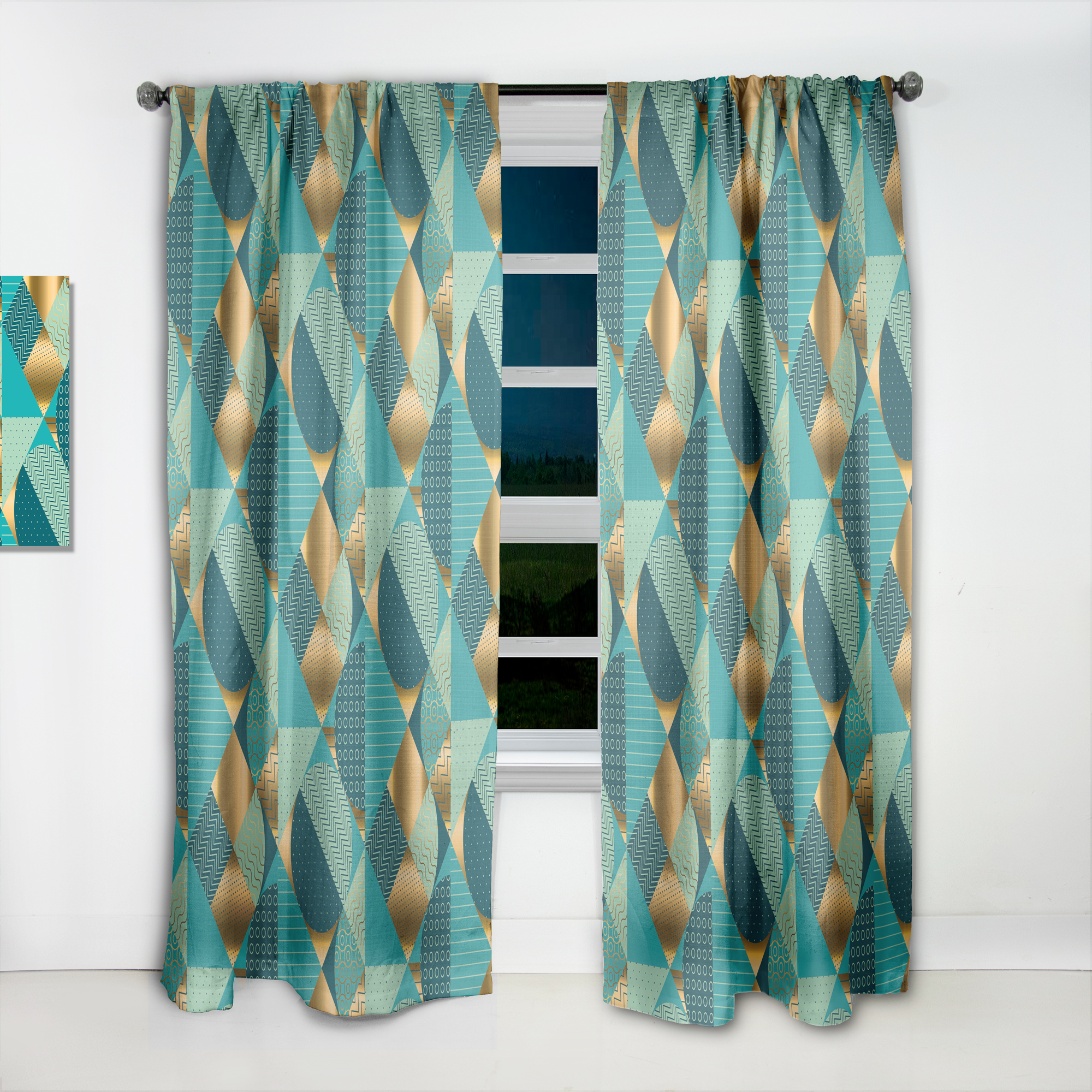 Designart 'Blue and Gold Dynamics III' Mid-Century Modern Curtain Panel