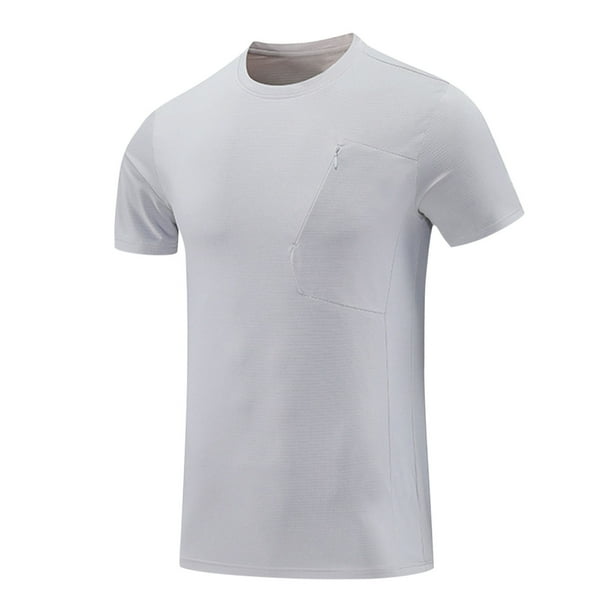 Camiseta Deportiva de Color Sólido de los Hombres, Top de Manga Corta Respirable Hielo de Verano para Correr Al Aire Libre Y Desgaste Casual, Camiseta Atlética de Humedad