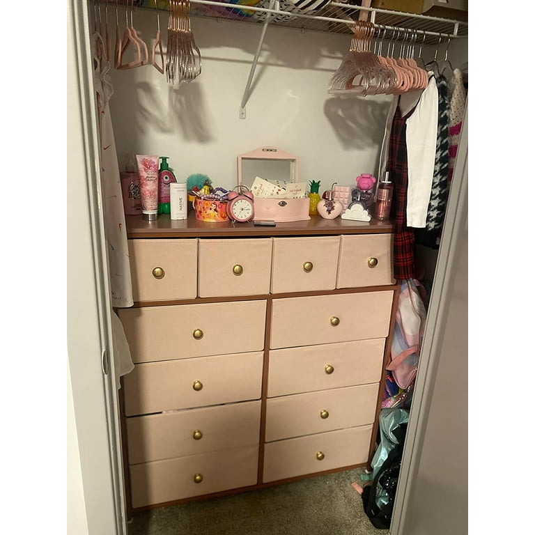 EnHomee Pink Dresser for Bedroom Girl Dresser with 12 Fabric Drawers Large  Dressers TV Stand Tall Chest of Drawers with Metal Frame Wood Top Bedroom  Furniture for Girl Room Closet 