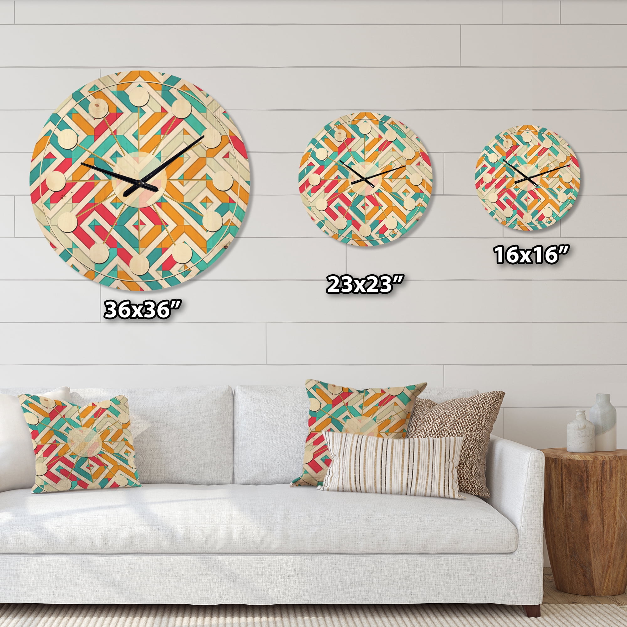 Designart 'Abstract Retro Geometry Pattern I' Mid-Century Modern Wood Wall Clock