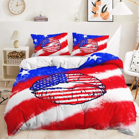 Hosima 3-piece 3D Digital Printing Quilt Cover Full Size Independence Day Pattern Children's Adult Bedroom Decorative Bedding,DFF74-Queen