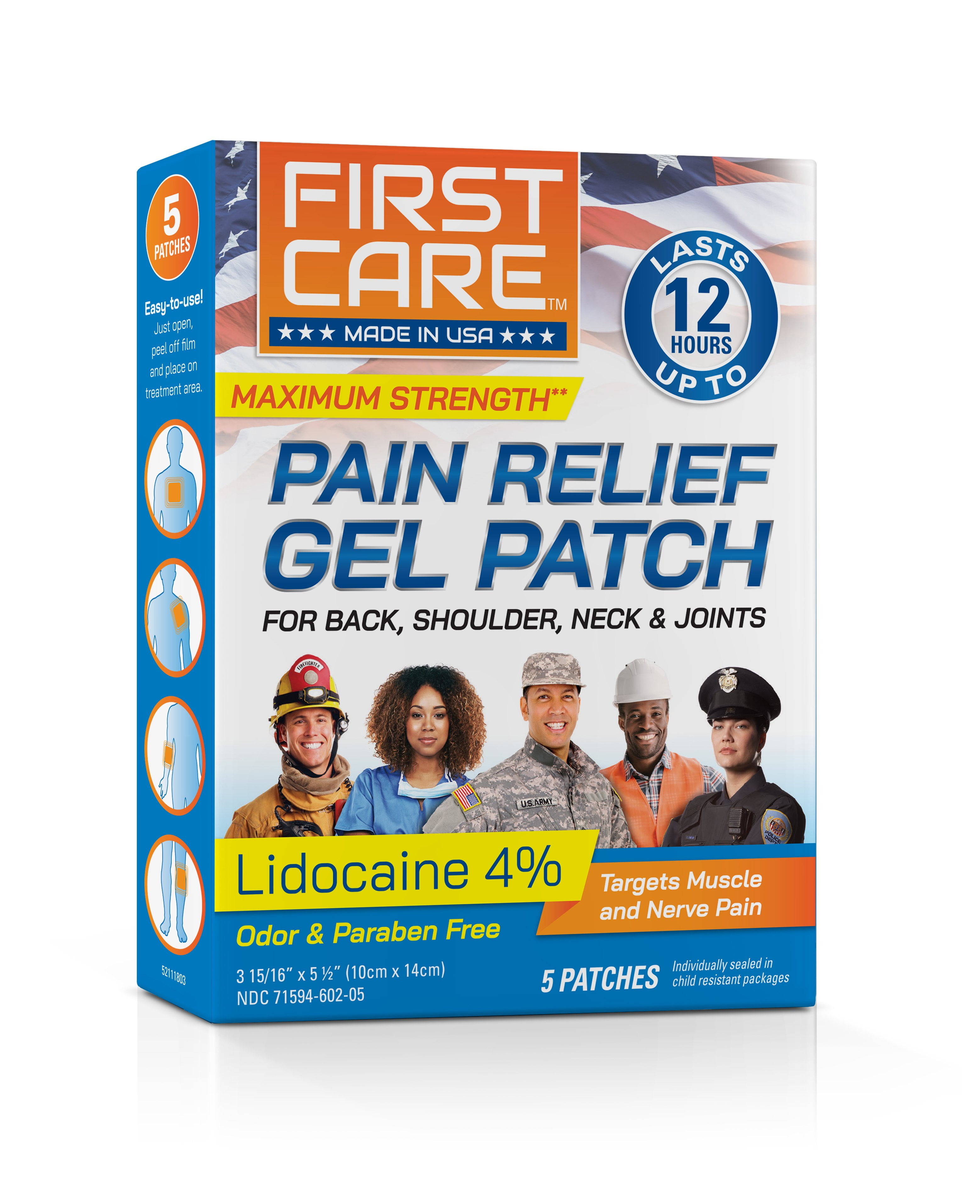 FirstCare Maximum Strength Pain Relief Gel Patch with 4 Lidocaine (5