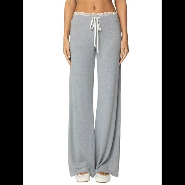 Pantalones Acampanados de Encaje para Mujer, de Cintura Baja, Informales, para Hacer Ejercicio, Ropa de Calle. Gris XL
