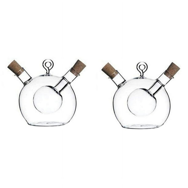 2X Dispensador de Aceite de Oliva Y Vinagre 2 en 1 Botella de Vidrio de Cocina Botella de Aceite Y Vinagre