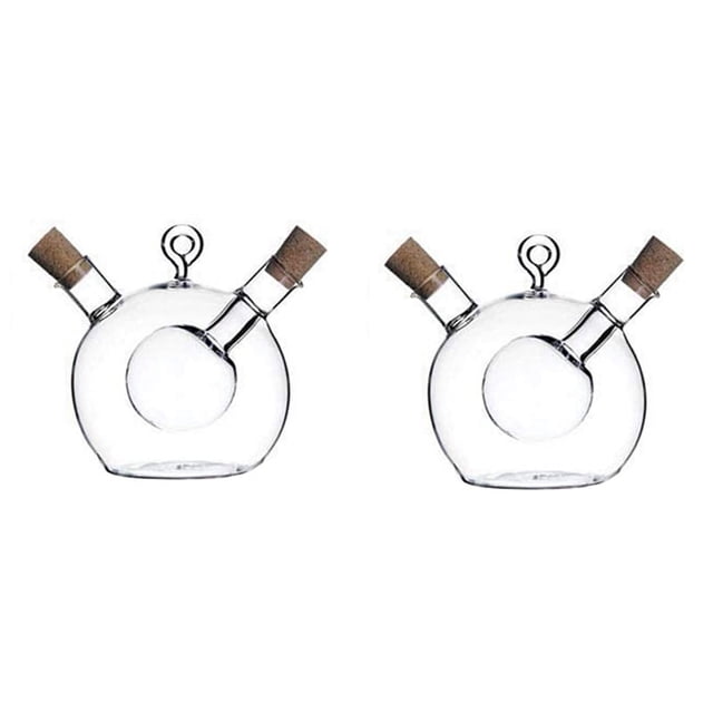 2X Dispensador de Aceite de Oliva Y Vinagre 2 en 1 Botella de Vidrio de Cocina Botella de Aceite Y Vinagre