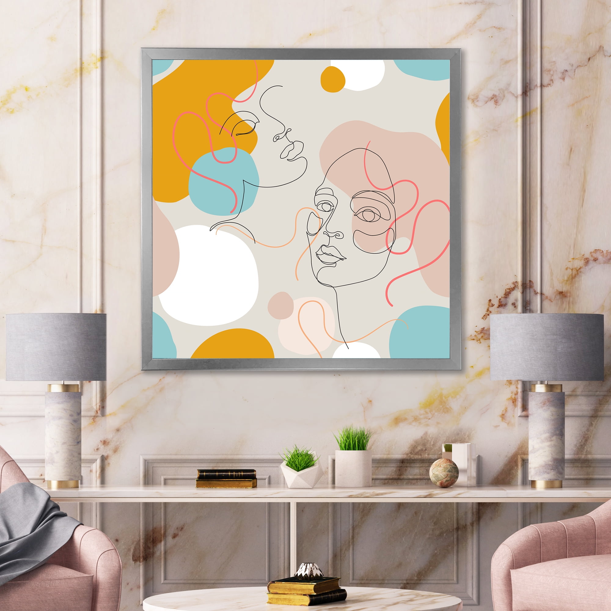 Designart 'Minimal Portrait of Female Face Drawn With One Line II' Modern Framed Art Print