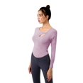 thumbnail image 3 of Women's Sports Fitness Yoga Long Sleeves With Chest Pad Sexy Hollow Tight Fitness Clothes Cropped Tummy Cross Fitted Yoga Running Shirts, 3 of 10