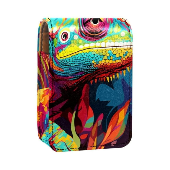 Chameleon Portable Lipstick Case with Mirror, Compact Cosmetic Pouch Makeup Bag, Lipstick Travel Storage Box, Gift for Women and Girls, Can Hold Two Lipsticks