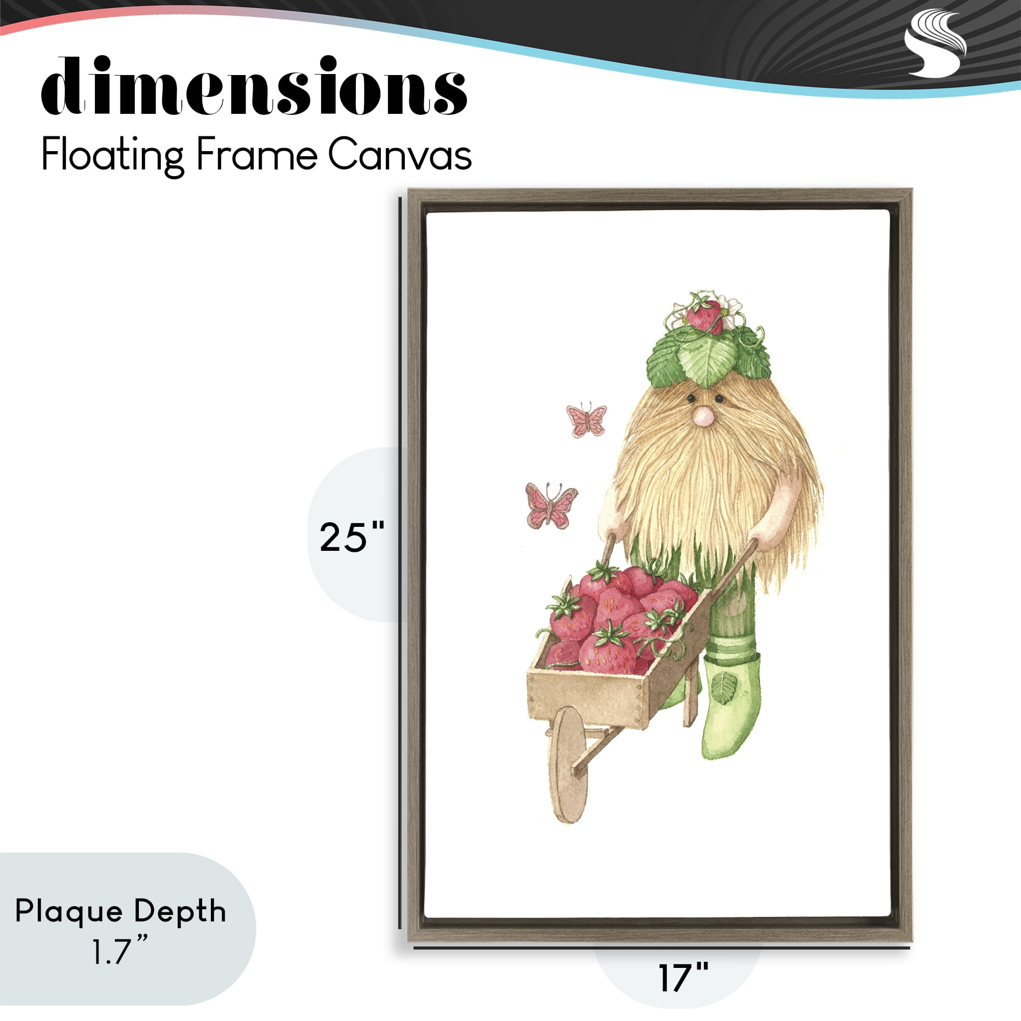 Stupell Industries Garden Elf with Wheelbarrow Brown Framed Floater Canvas Wall Art, design by Nancy Overton