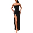 thumbnail image 2 of Ahuyic Womens Summer Casual Dress,Womens Plus Size Dress,Womens Suspender Piece Neck Slim Backless Slit Dress,Black,S, 2 of 4