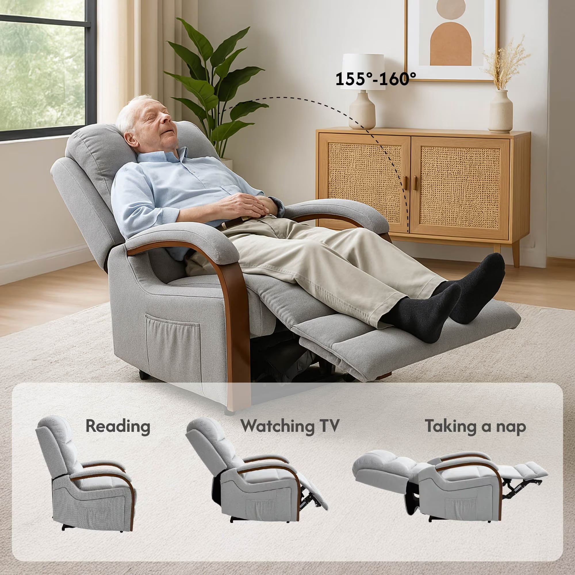Avobird Power Lift Recliner Chair with Massage & Heat, Egyptian Suede Massage Chair, Side Pockets/Dual Motor Electric/Elderly-friendly, Gray