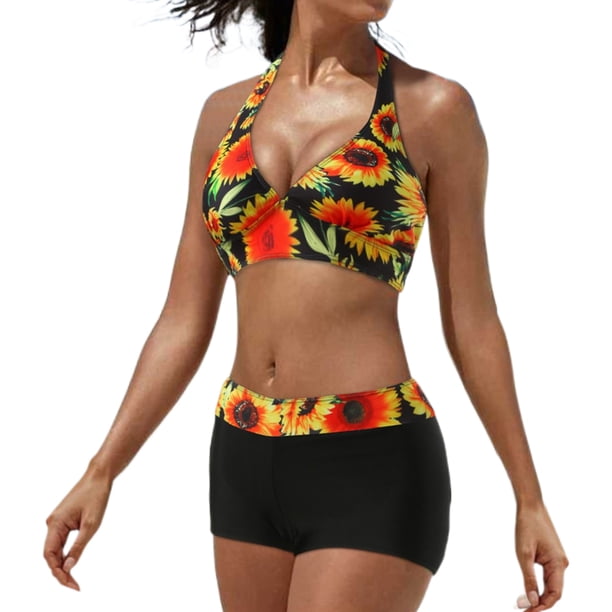 Traje de baño de bikini para mujer, conjunto de bikini push up con control de abdomen, parte inferior de bikini de cintura alta, traje de baño tankini con pantalones cortos, trajes de baño