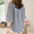 thumbnail image 4 of Gibobby Blusas De Moda Blusa de cuello en V de cuartos con estampado de rayas de camisa de negocios de moda para mujer（Azul marino， XXXXL), 4 of 5