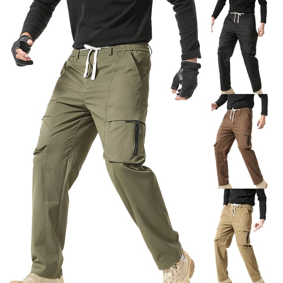 FRSASU Men's Straight Work Pants Casual Multiple Pockets Stretch Outdoor Hiking Cargo Pants Khaki