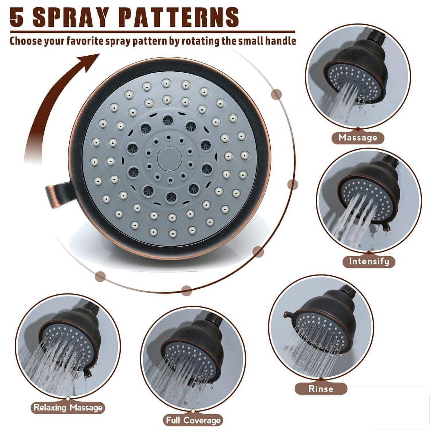 High Pressure Shower Head with Shower Arm - 5 Function Rain Shower Head - Comfortable Shower Experience Even at Low Water Flow - Oil-Rubbed Bronze