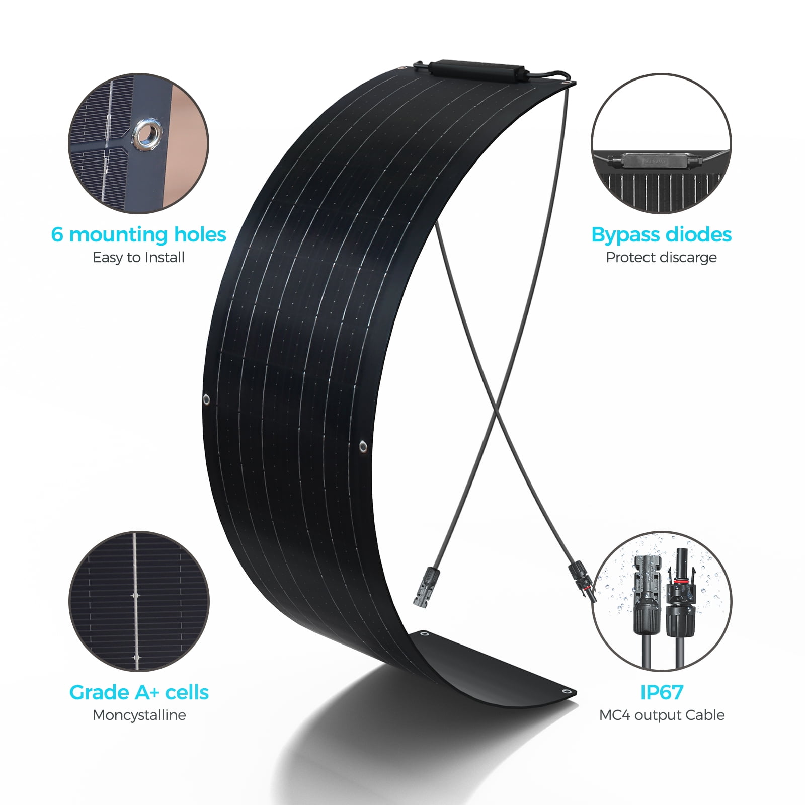 2 Pack 50W Flexible Solar Panel 12V Monocrystalline Waterproof Black for RV Boat Caravan