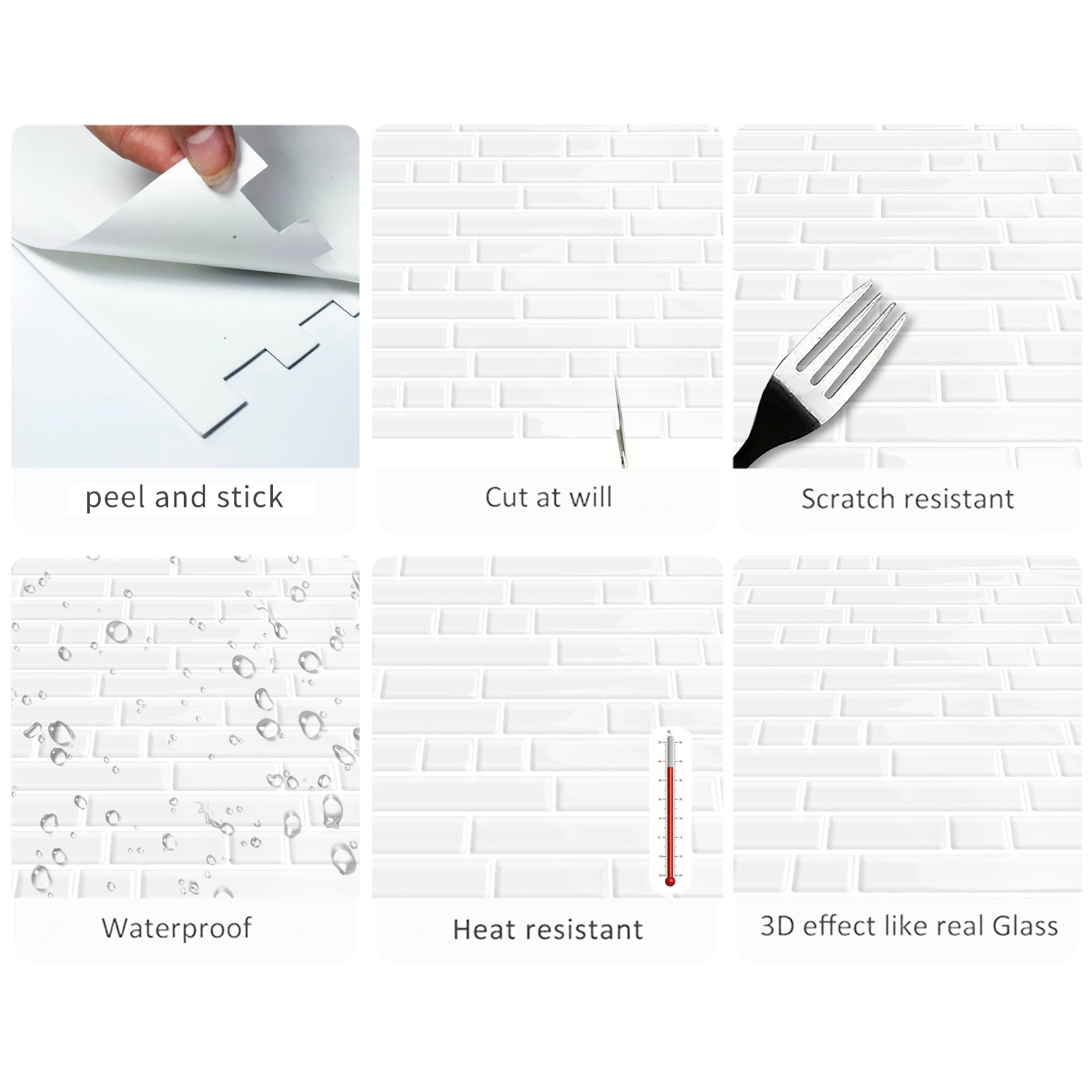 DEWOO Thick Kitchen Peel and Stick Tile Backsplash, Stick on Wall Tiles, 12"x12" Self Adhesive Sticky 3D Wall Marble Tiles Bathroom (10-Sheet，White)