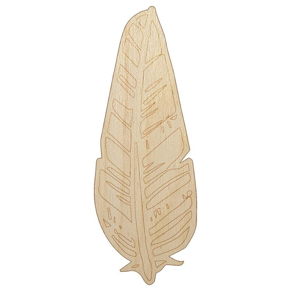 Hand Drawn Artsy Feather Wood Shape Unfinished Piece Cutout Craft DIY Projects - 4.70 Inch Size - 1/8 Inch Thick