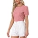 thumbnail image 4 of INSPIRAR CHIC Blusas de Mujer Vintage de Cuadros Gingham con Mangas Cortas Abullonadas y Cuello Redondo Camiseta Casual M Roja, 4 of 6