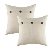 LAMIRO Cream White Linen Decorative Throw Pillows 18x18",Indoor Decor Pillows With 3 Vintage Buttons for Living Room Bedroom