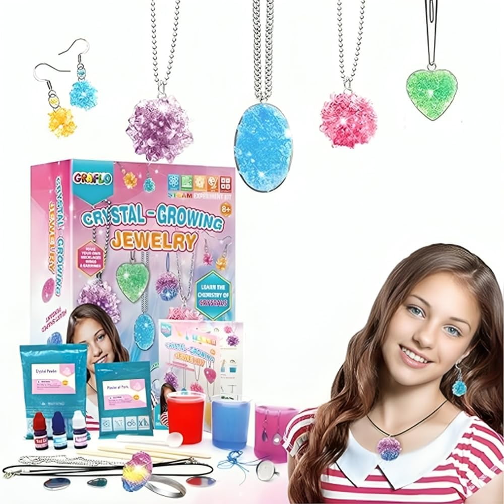 LIVEVIE Crystal Growing Jewelry Kit, Create 6 Jewelry Pieces for Kids - DIY Sparkling Pendants, Necklaces & Earrings Educational Science Kit for Hands-On Learning & Creativity