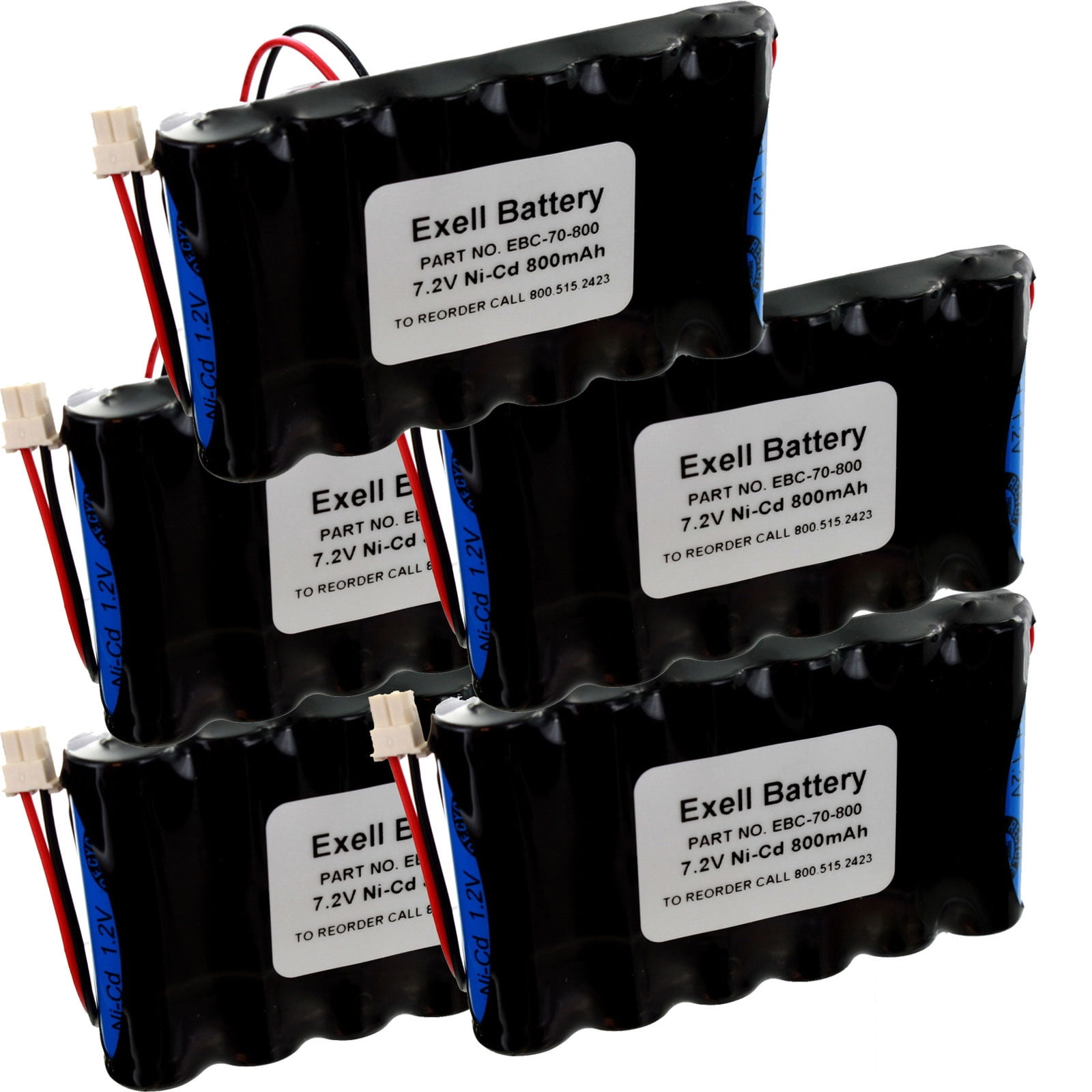 5PC Exell NiCD 7.2V 800mAh BackUp Battery for Security Alarm Systems
