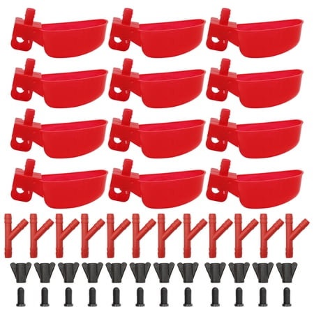 12 Pack Quail Water Bowl Cups Pigeon Waterer Automatic Bird Water Cups Poultry Bird Watering System (Red)