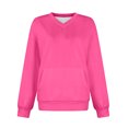 thumbnail image 6 of Huankd V Neck Sweatshirt Women with Pockets Casual Plain Comfort Hoodless Hoodies Cozy Fleece Pullover Sweatshirts No Hood Hot Pink S, 6 of 6