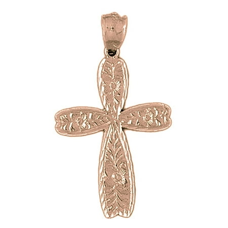 14K Rose Gold Cross Pendant - 42 mm