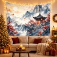 thumbnail image 3 of Chinese Temple on Misty Mountain Cliff, Serene Watercolor for Nature Lovers, Landscape Wall Art, Housewarming Gift, Tapestry Wall Hanging for Study Room and Living Room, 3 of 7