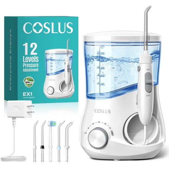 COSLUS Water Flosser for Teeth,Water Dental Flosser Pick for Teeth Cleaning and Flossing,600ML,12 Pressure Settings,for Family
